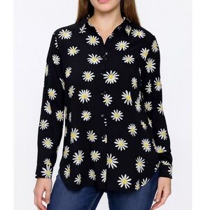 ASOS Design black button up daisy print long sleeve blouse SZ SM